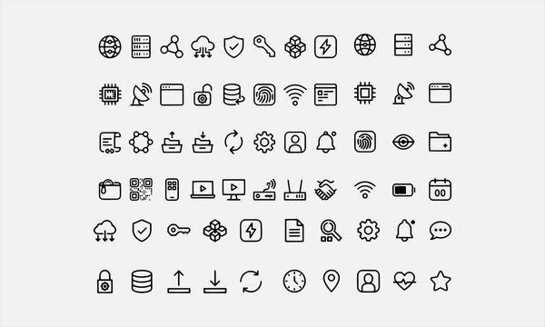 Internet computer line editable icon set. Containing computer, network, online, website, server, web design, hardware vector illustration
