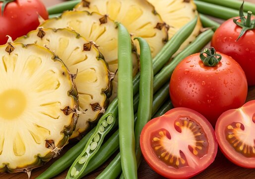Fresh pomegranate arils and seeds with green stem