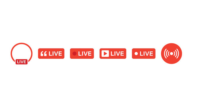 Live stream icons with text and symbols flat vector illustration