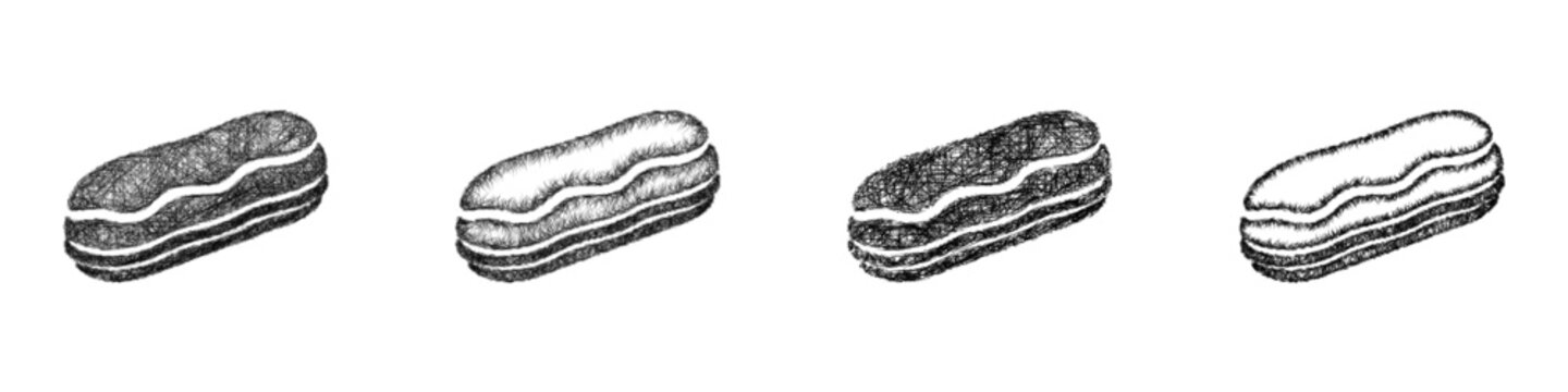 Monochrome sketch eclair icon design set