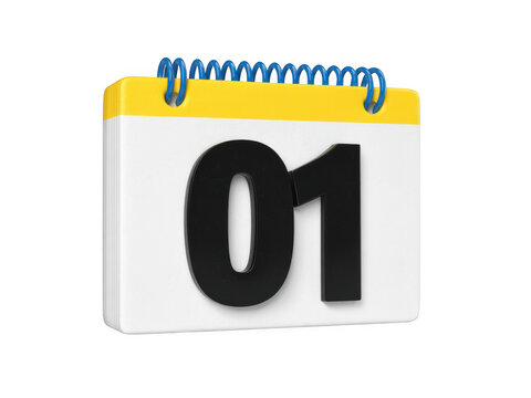 A three dimensional desk calendar showing the first day of the month isolated background