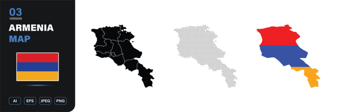 Armenia map flag province halftone editable vector set