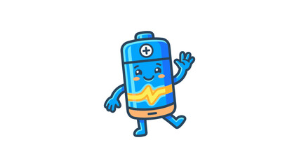 Fototapeta premium Energetic blue battery mascot jumping with a smile.