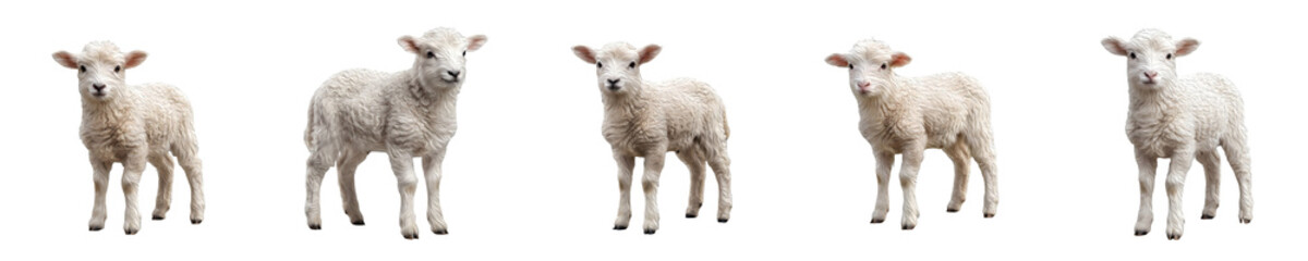 Adorable Fluffy Baby Lambs and Sheep Isolated on White Background © Khanji