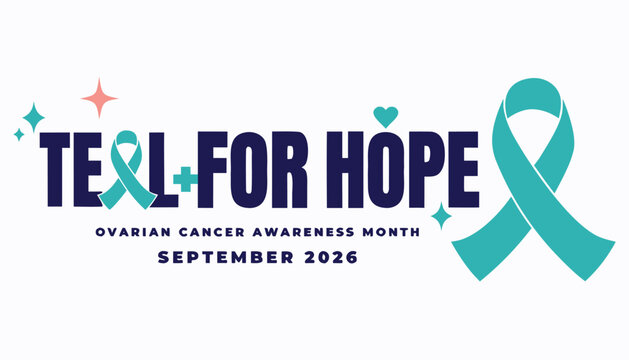 Teal ribbon graphic for ovarian cancer awareness month september 2026 design