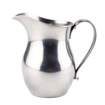 A silver pitcher sitting on a white background, ready for use