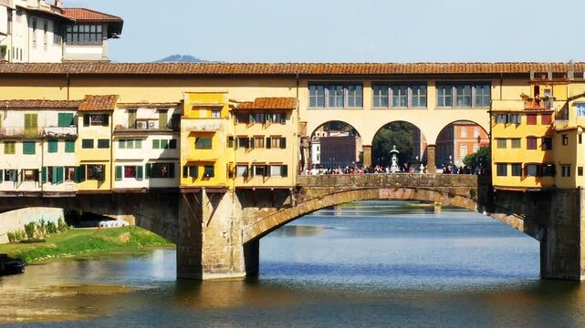 Panning View of Ponte Vecchio Bridge in Florence Video
