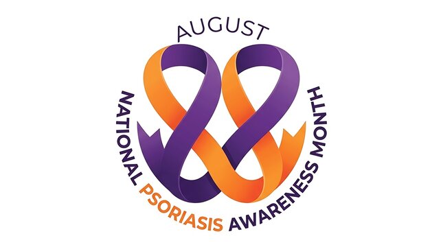 August National Psoriasis Awareness Month ribbon logo design for health campaigns