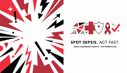 Fototapeta premium Sepsis awareness month graphic design featuring red and black geometric elements