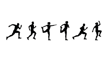 Obraz premium Fitness and healthy lifestyle silhouettes showing various sport exercises and running pose.