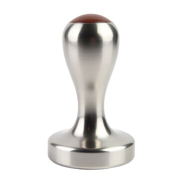 A metal stamp with a wooden handle sits on a clean white background, ideal for use in crafts and DIY projects