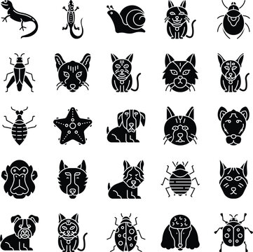 Collection of animal icons on a white background
