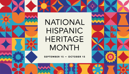 Obraz premium National hispanic heritage month banner with vibrant colorful geometric tile patterns