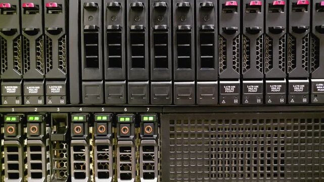 4K Slow Pan Across Enterprise Server Storage Array Data Center