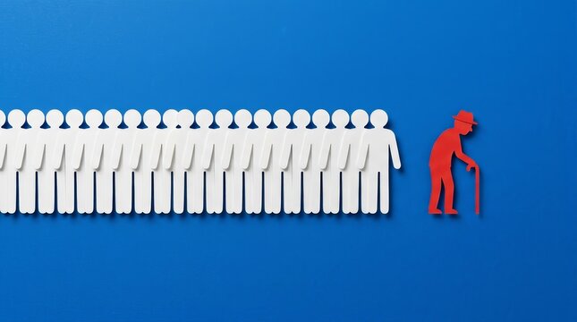 Concept of employment ageism and unfair social discrimination shown with paper figures.
