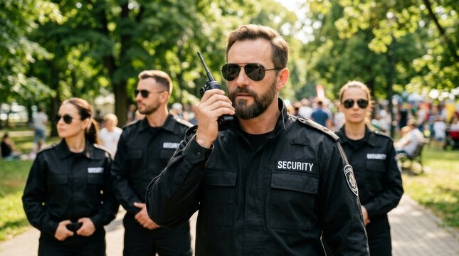 Professional security guard team providing event service outdoors.