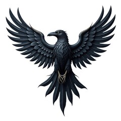 Naklejka premium A large black bird spreads its wings, ready to take flight