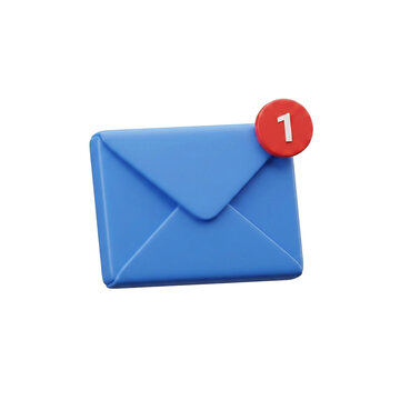 Font specimen blue envelope icon with new message notification badge 3D rendering as cut out PNG