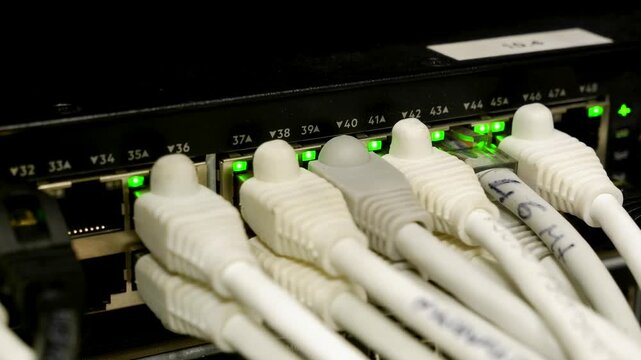Network Switch Ethernet Ports Green LED Lights Static B-Roll 4K