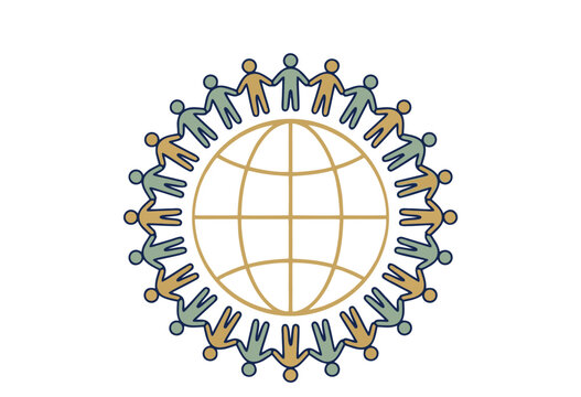 Global unity people holding hands around globe