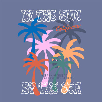 Colorful Palm tree with handwriting topography summer slogan, palm paradise. tropical summer t-shirt design. new trendy print artwork. retro print artwork. vintage pop art graphics.