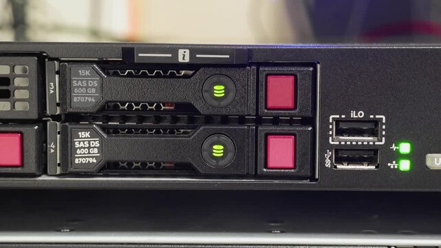 HP Server SAS Hard Drive Activity LED Blinking Close-Up 4K