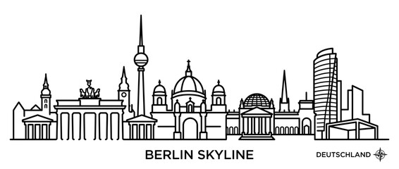 Obraz premium City Skyline Silhouette, Famous Landmarks, Linear Art