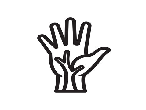 Minimalist hand tree icon with nature symbolism. Eco-friendly line art vector for sustainability and growth concepts.