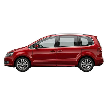 Font specimen modern red minivan passenger car side view as clean cutout