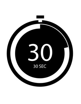Black and white stopwatch showing thirty seconds.