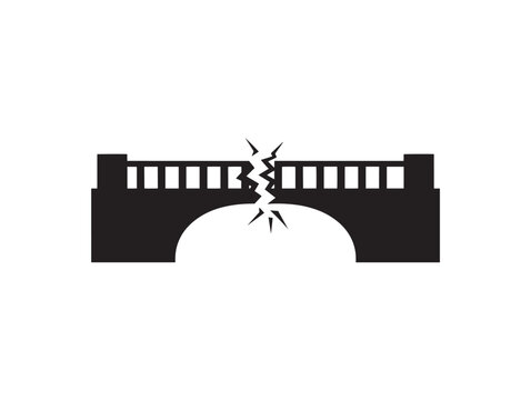 Broken bridge icon. Damaged infrastructure symbol for construction or failure concepts.