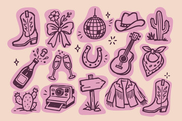 Plakat Cowgirl Western Doodle Set Illustration