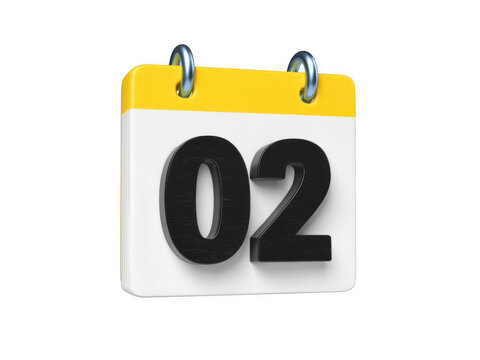 A 3D rendered wall calendar showing the number zero two against a black background