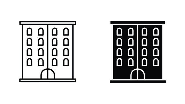 Multi story residential apartment building block icons in a clean professional vector style set