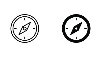 Minimalist navigation compass icon set in both linear and solid black styles for digital interface design © Fatema