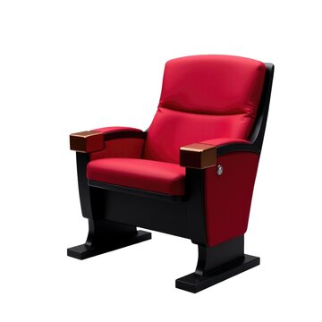 A simple yet elegant red chair featuring a wooden armrest