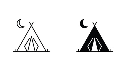 Camping tent icon with moon symbol for nighttime outdoor adventure and travel related projects © Fatema
