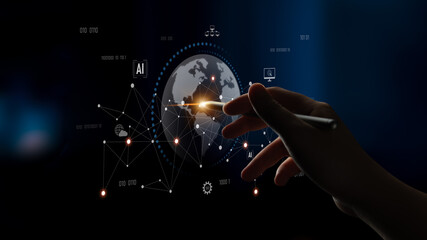 Global AI network showing connection between AI, global, and network elements across the digital...