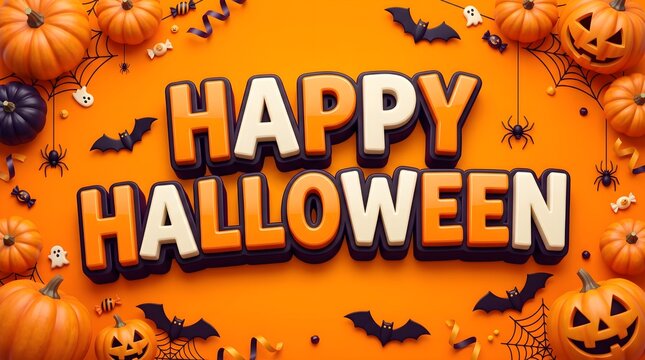 Festive halloween flat lay with pumpkins bats and a vibrant orange background perfect for seasonal greetings and celebrations