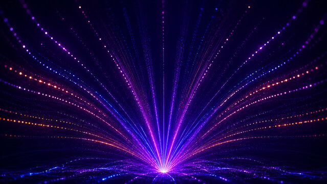 Abstract background with glowing purple and red light rays radiating from a central point.