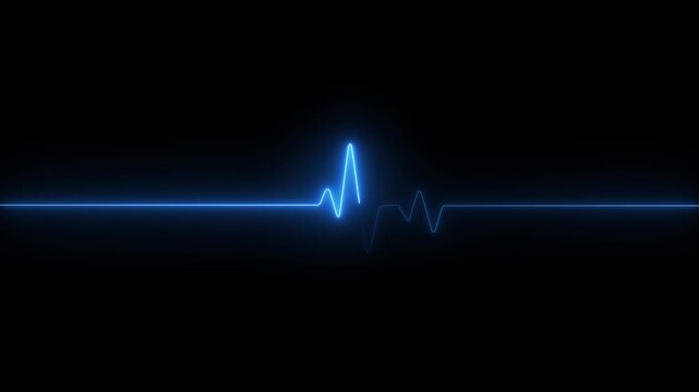Neon heartbeat and monitor animation, blue heart beat line animation on black background.Motion graphics of concept