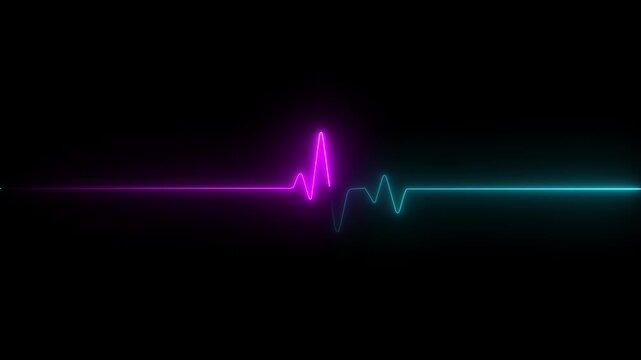 Neon heartbeat and monitor animation, pink and cyan heart beat line animation on black background.Motion graphics of concept