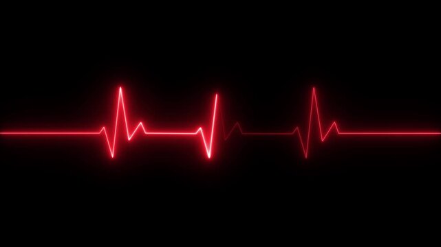 Neon glowing red heartbeat line on transparent background representing health monitoring.Motion graphics of concept