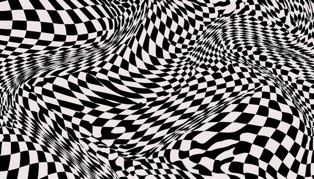 groovy psychedelic wavy chessboard background checker retro psychedelic texture abstract black and white background hippie twisted gingham checkerboard pattern generative ai
