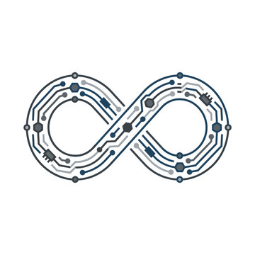 Infinity sign shaped electronic circuit board trace with microchips