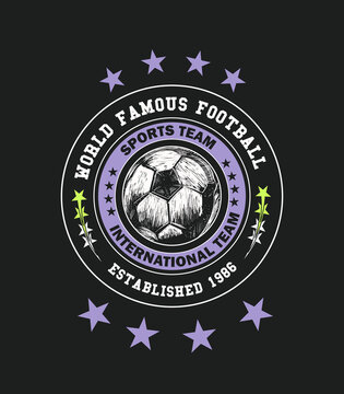 Soccer Football Logo Badge Embroidery Vector Graphics. Girl's Sporty Tee Shirt Print Design. Logo T-shirt Design. Retro pop color artwork. fashion graphics art.