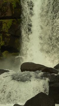 Cinematic aerial video of the dramatic natural landscape of &THORN;ingvellir in Iceland, featuring rugged volcanic terrain, mountains, valleys and expansive wilderness, 4k.