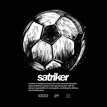 Hand Sketch Brush Line art Football Soccer Illustration. Hand Drawing College Varsity Tee T-shirt Sweatshirt Artwork. Vector Football Graphics. typography Logo prints. 