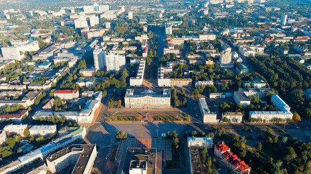 Oryol, Russia. Government of the Oryol region. Lenin Square. History center. View of the city from the air. Drone footage