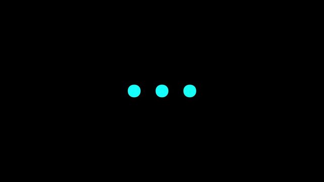 Abstract loading 3 dots looping progress icon animation. 3 cyan color loading dots animated on black background. animation